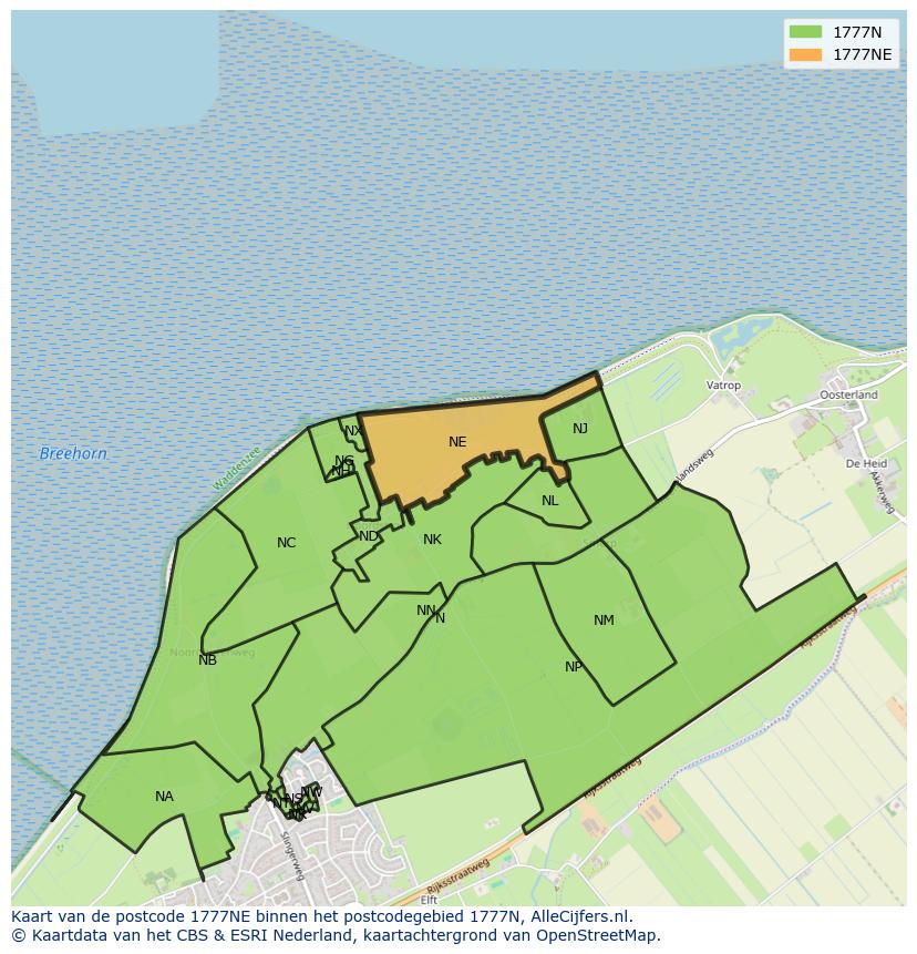 Afbeelding van het postcodegebied 1777 NE op de kaart.