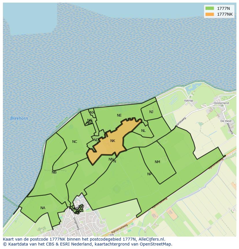 Afbeelding van het postcodegebied 1777 NK op de kaart.