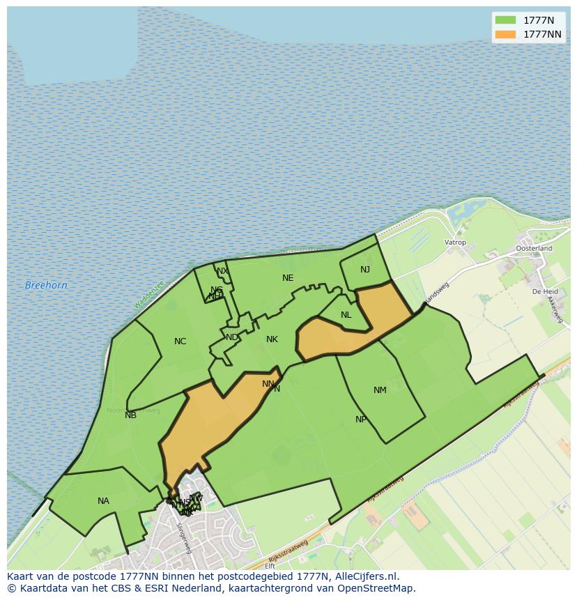 Afbeelding van het postcodegebied 1777 NN op de kaart.