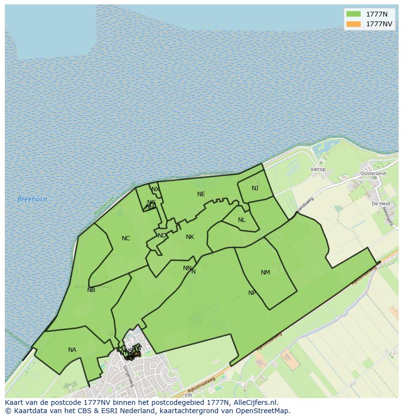 Afbeelding van het postcodegebied 1777 NV op de kaart.