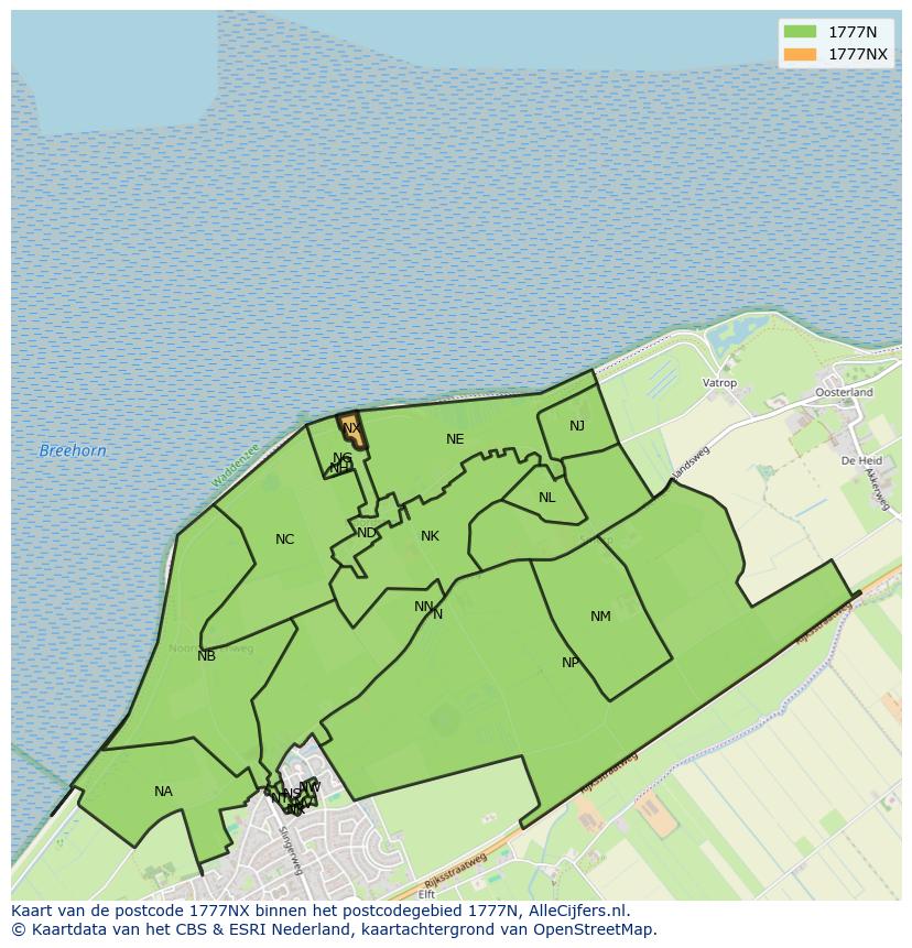 Afbeelding van het postcodegebied 1777 NX op de kaart.