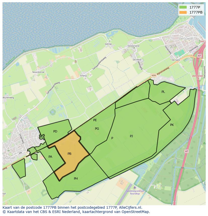 Afbeelding van het postcodegebied 1777 PB op de kaart.