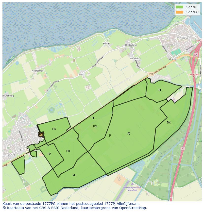Afbeelding van het postcodegebied 1777 PC op de kaart.