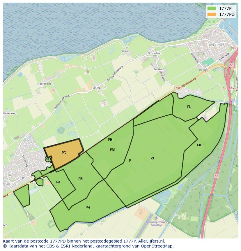 Afbeelding van het postcodegebied 1777 PD op de kaart.