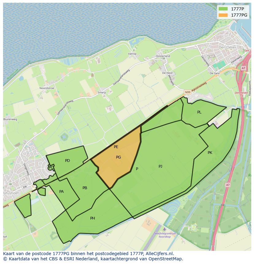 Afbeelding van het postcodegebied 1777 PG op de kaart.