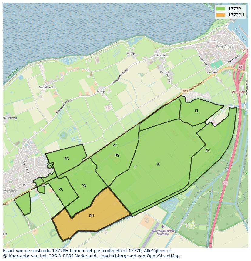 Afbeelding van het postcodegebied 1777 PH op de kaart.