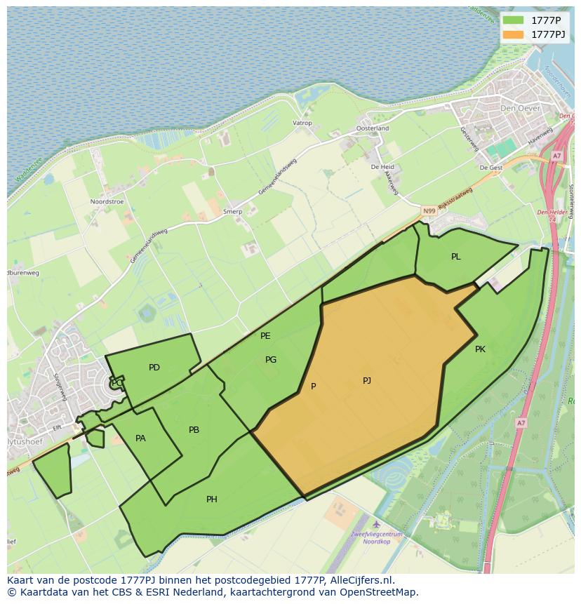 Afbeelding van het postcodegebied 1777 PJ op de kaart.