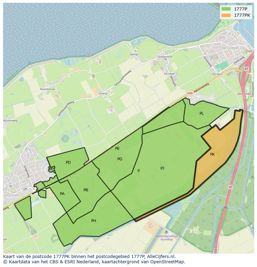Afbeelding van het postcodegebied 1777 PK op de kaart.