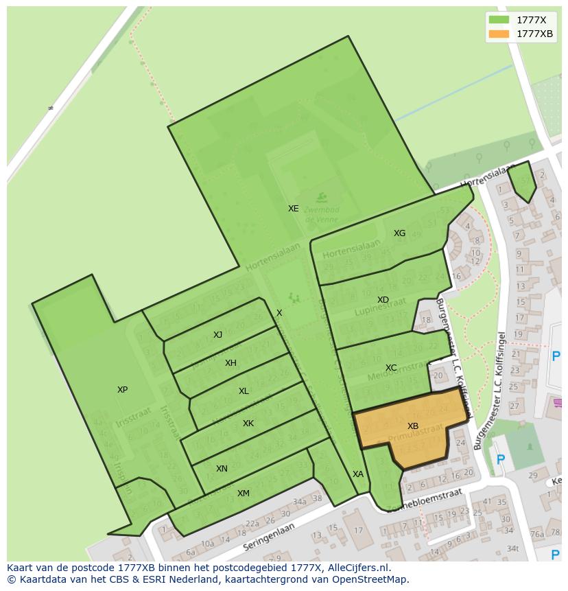Afbeelding van het postcodegebied 1777 XB op de kaart.
