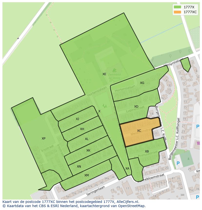 Afbeelding van het postcodegebied 1777 XC op de kaart.
