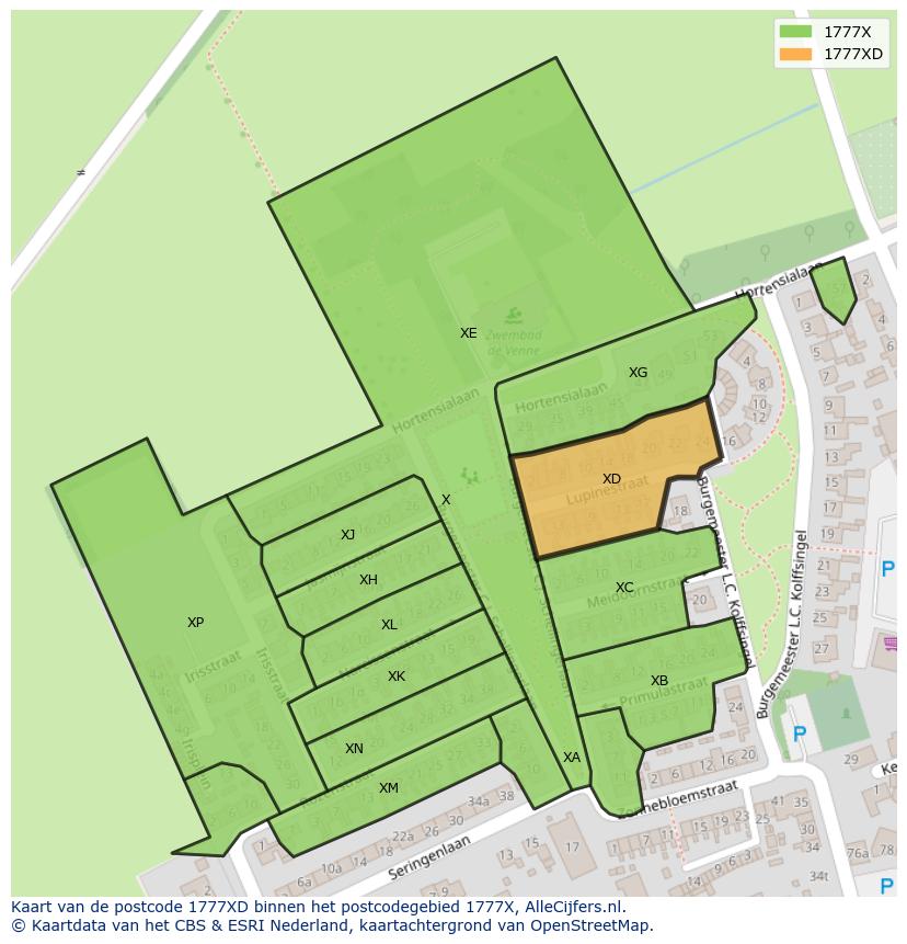 Afbeelding van het postcodegebied 1777 XD op de kaart.