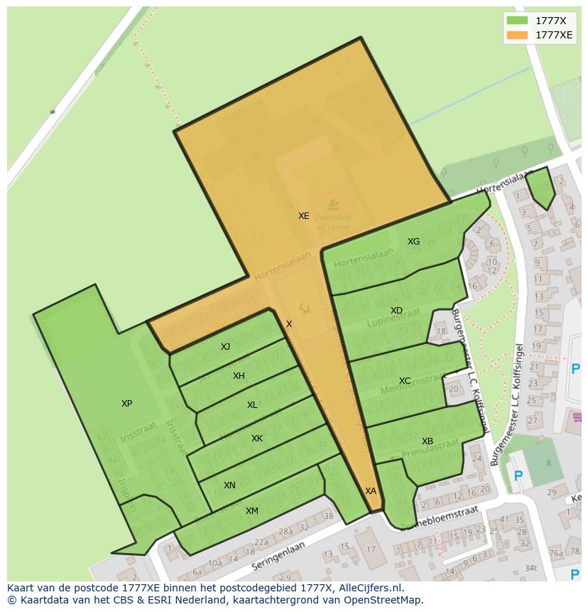 Afbeelding van het postcodegebied 1777 XE op de kaart.