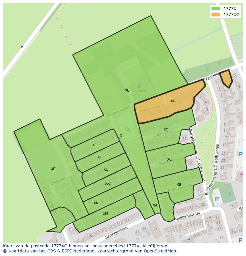 Afbeelding van het postcodegebied 1777 XG op de kaart.