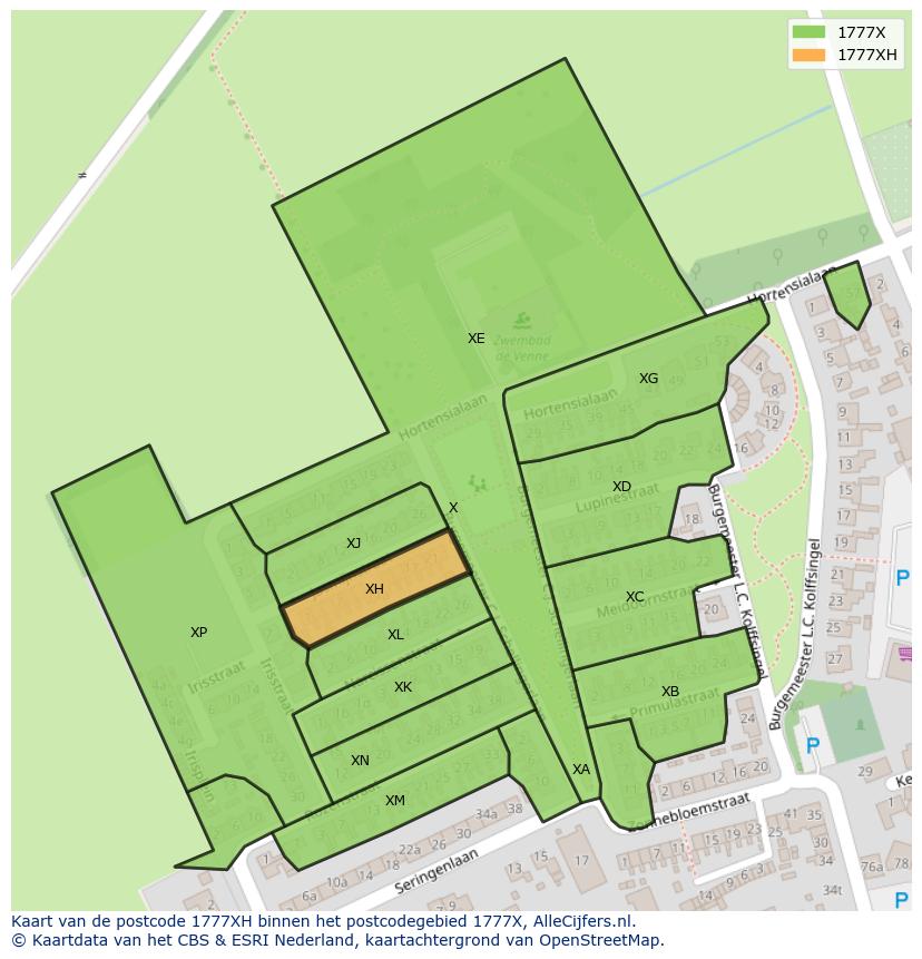 Afbeelding van het postcodegebied 1777 XH op de kaart.