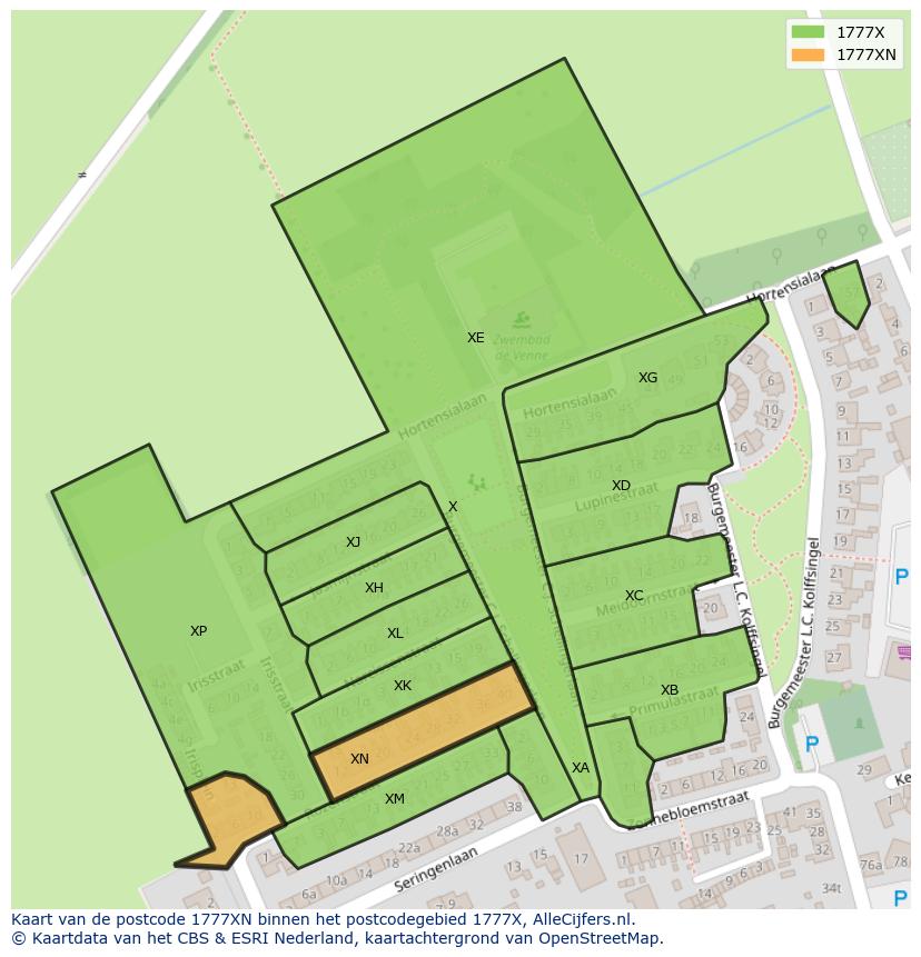 Afbeelding van het postcodegebied 1777 XN op de kaart.