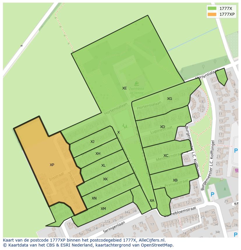 Afbeelding van het postcodegebied 1777 XP op de kaart.