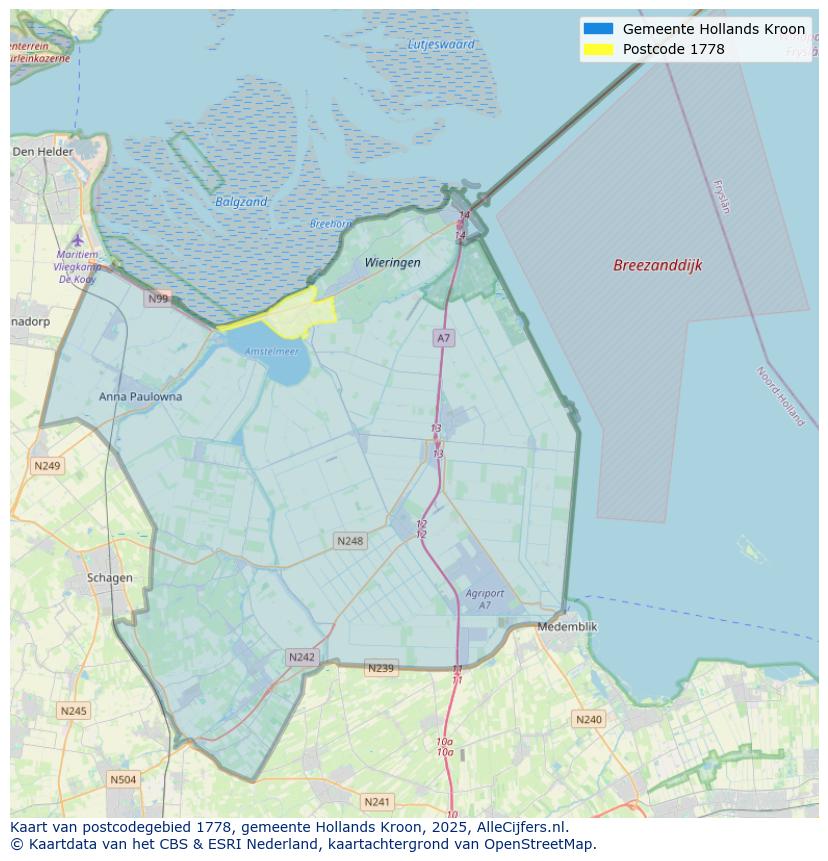 Afbeelding van het postcodegebied 1778 op de kaart.