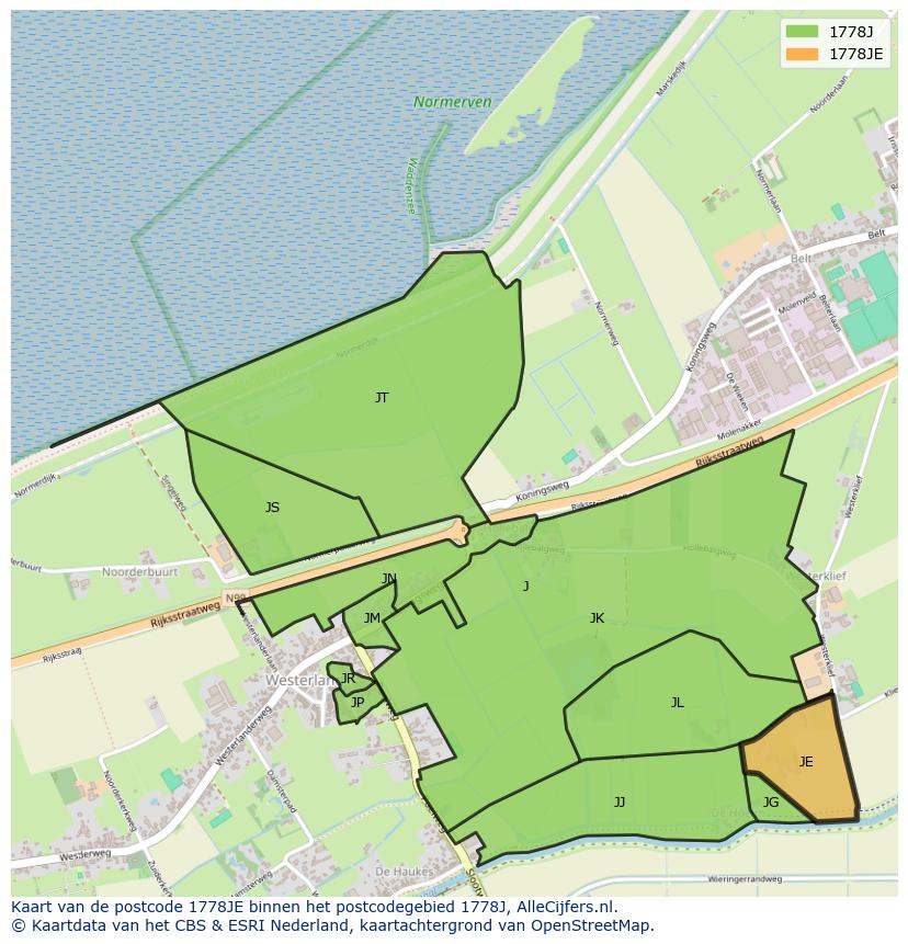 Afbeelding van het postcodegebied 1778 JE op de kaart.