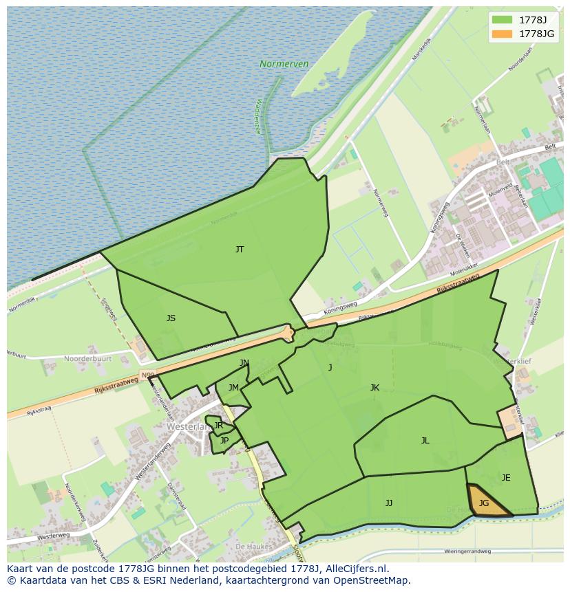 Afbeelding van het postcodegebied 1778 JG op de kaart.