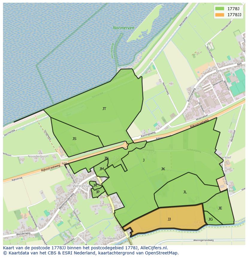 Afbeelding van het postcodegebied 1778 JJ op de kaart.