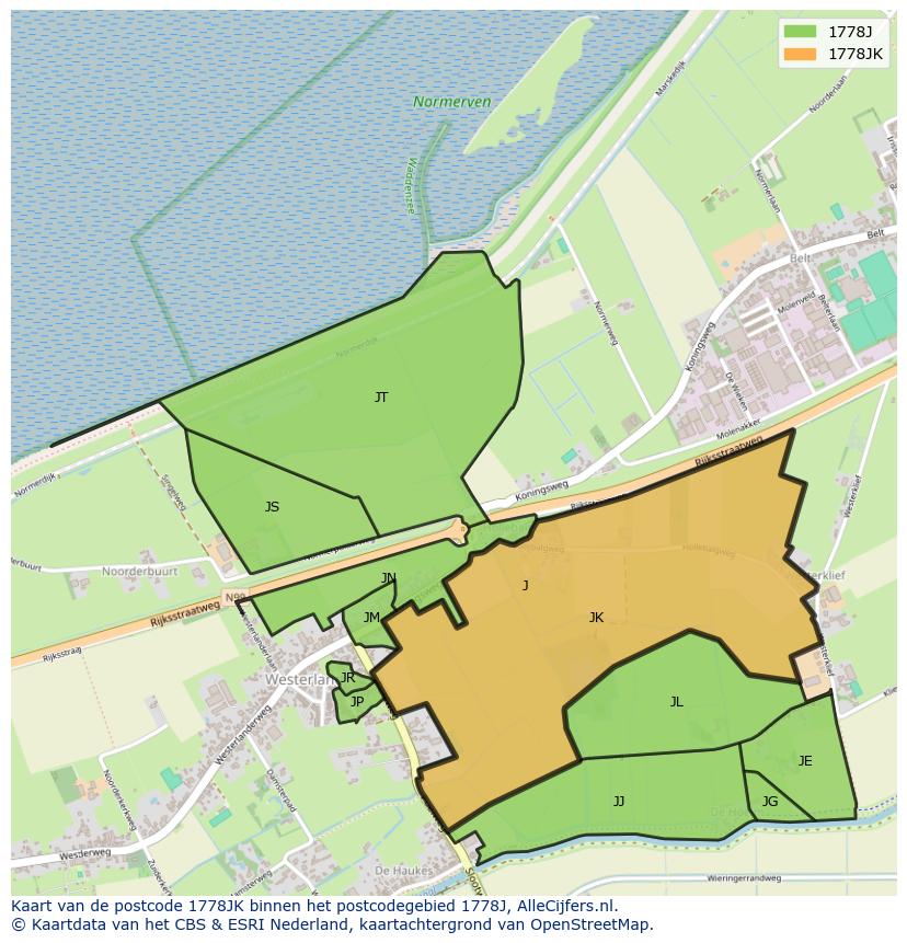 Afbeelding van het postcodegebied 1778 JK op de kaart.
