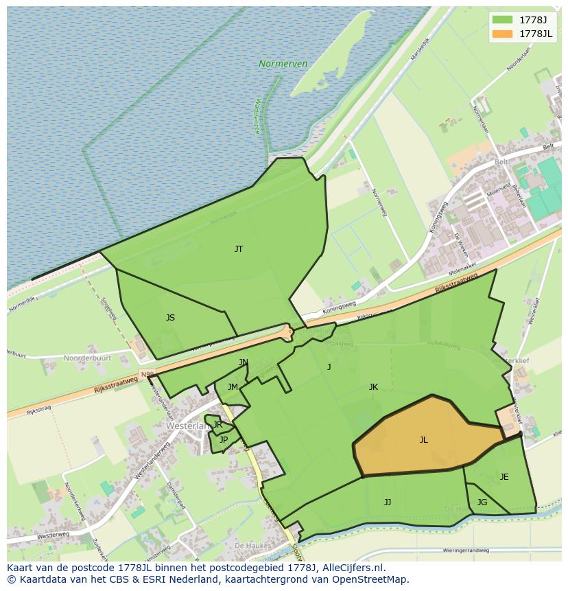 Afbeelding van het postcodegebied 1778 JL op de kaart.