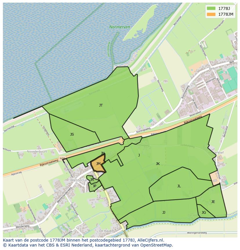 Afbeelding van het postcodegebied 1778 JM op de kaart.