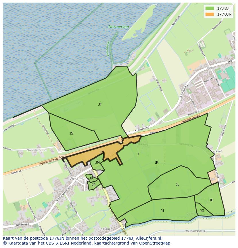 Afbeelding van het postcodegebied 1778 JN op de kaart.