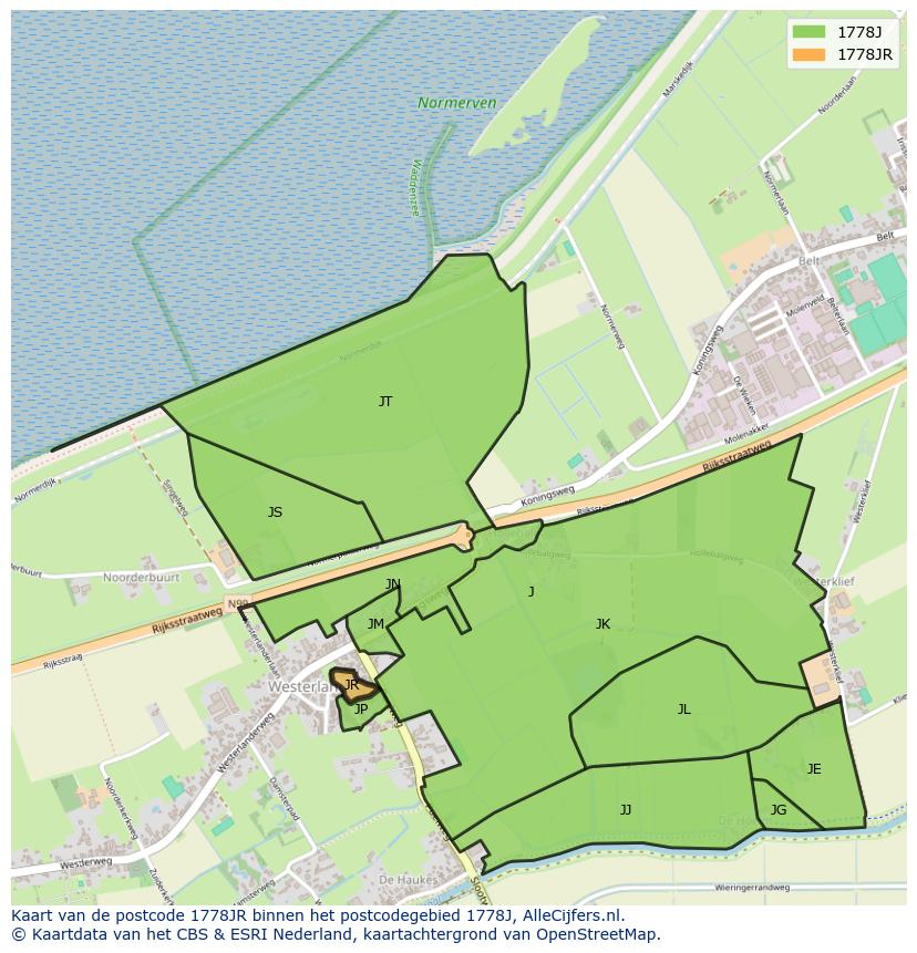 Afbeelding van het postcodegebied 1778 JR op de kaart.