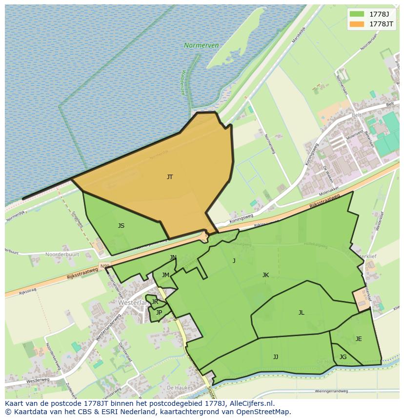 Afbeelding van het postcodegebied 1778 JT op de kaart.