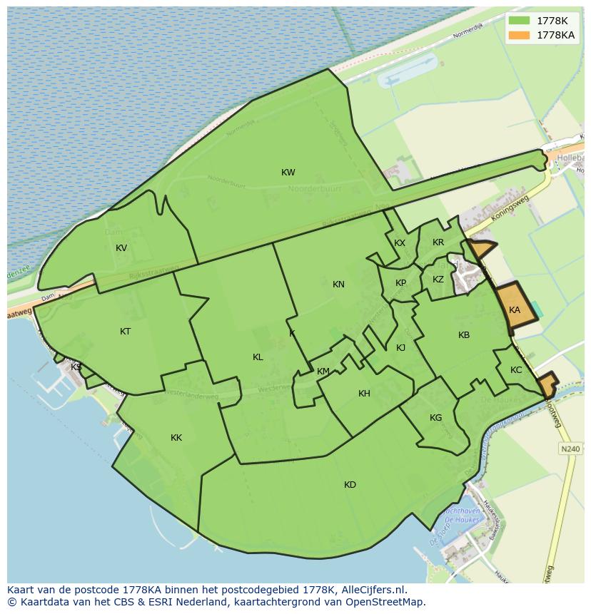 Afbeelding van het postcodegebied 1778 KA op de kaart.