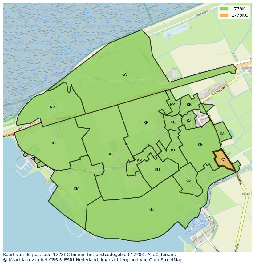 Afbeelding van het postcodegebied 1778 KC op de kaart.