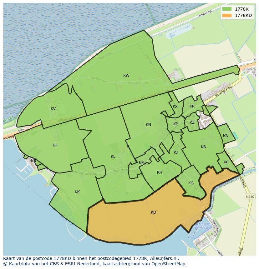 Afbeelding van het postcodegebied 1778 KD op de kaart.