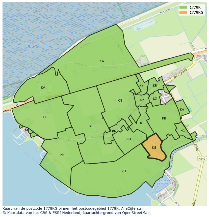 Afbeelding van het postcodegebied 1778 KG op de kaart.