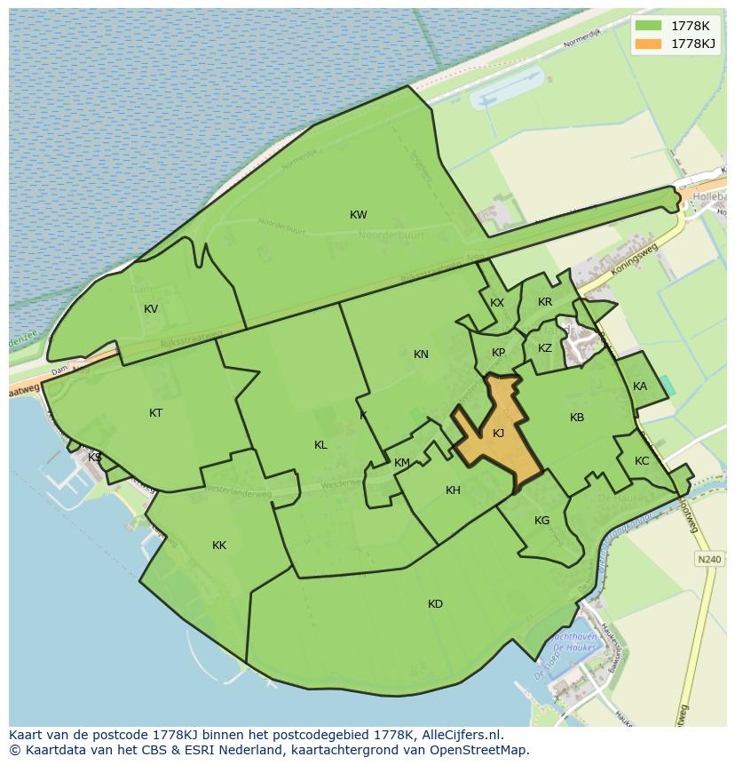 Afbeelding van het postcodegebied 1778 KJ op de kaart.