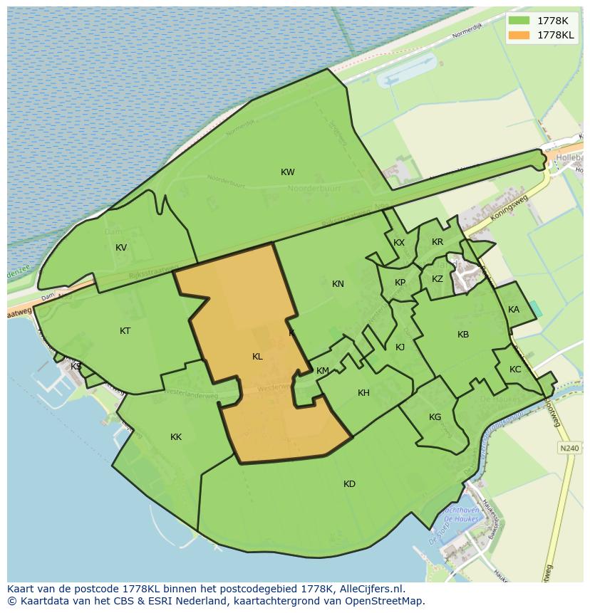 Afbeelding van het postcodegebied 1778 KL op de kaart.