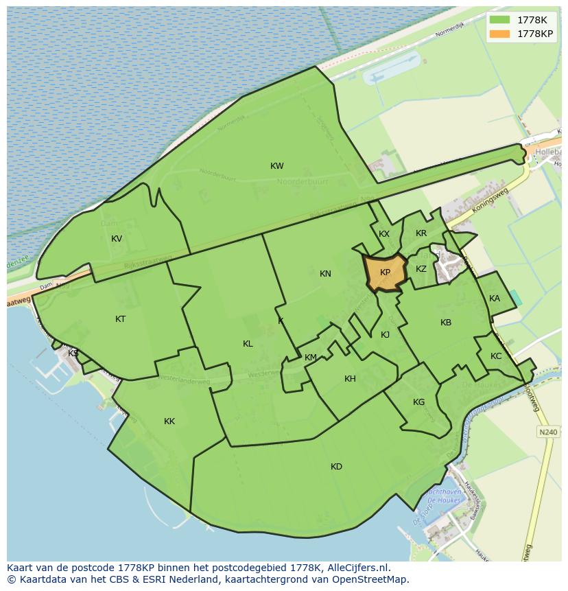 Afbeelding van het postcodegebied 1778 KP op de kaart.