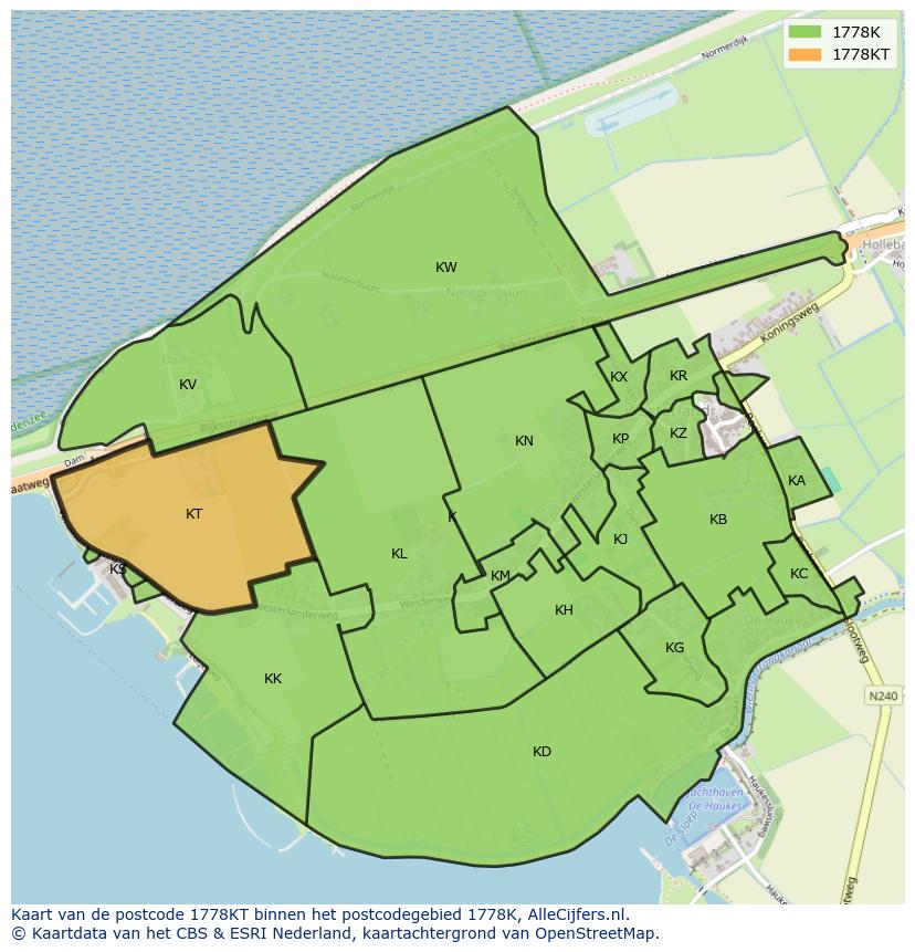 Afbeelding van het postcodegebied 1778 KT op de kaart.