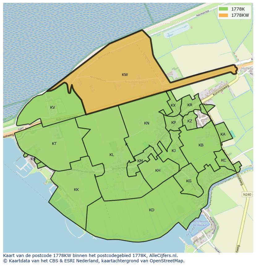 Afbeelding van het postcodegebied 1778 KW op de kaart.