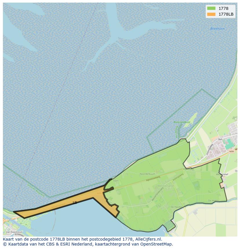 Afbeelding van het postcodegebied 1778 LB op de kaart.