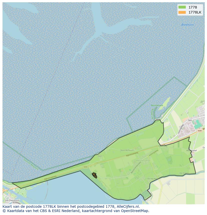 Afbeelding van het postcodegebied 1778 LK op de kaart.
