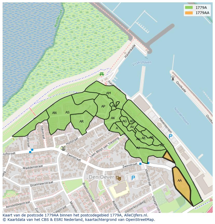 Afbeelding van het postcodegebied 1779 AA op de kaart.