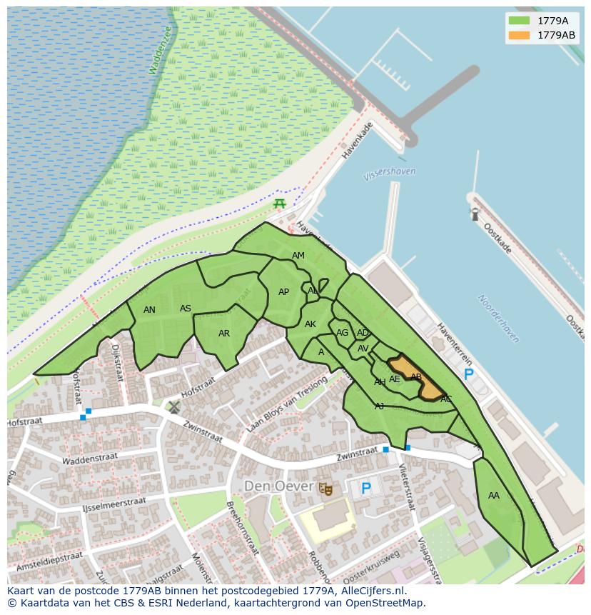 Afbeelding van het postcodegebied 1779 AB op de kaart.