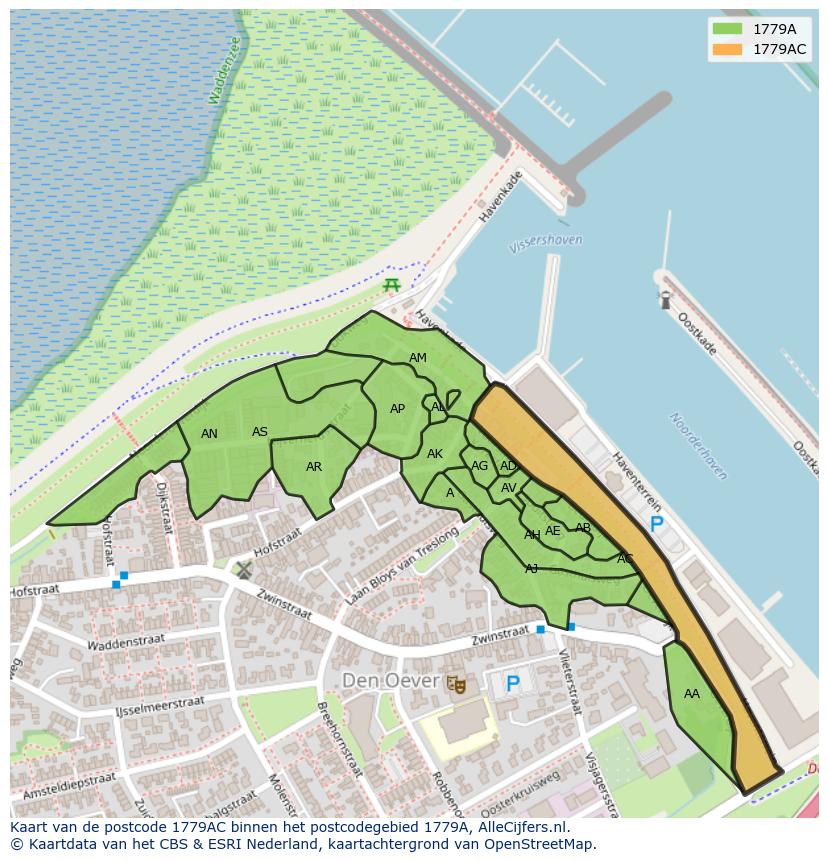 Afbeelding van het postcodegebied 1779 AC op de kaart.
