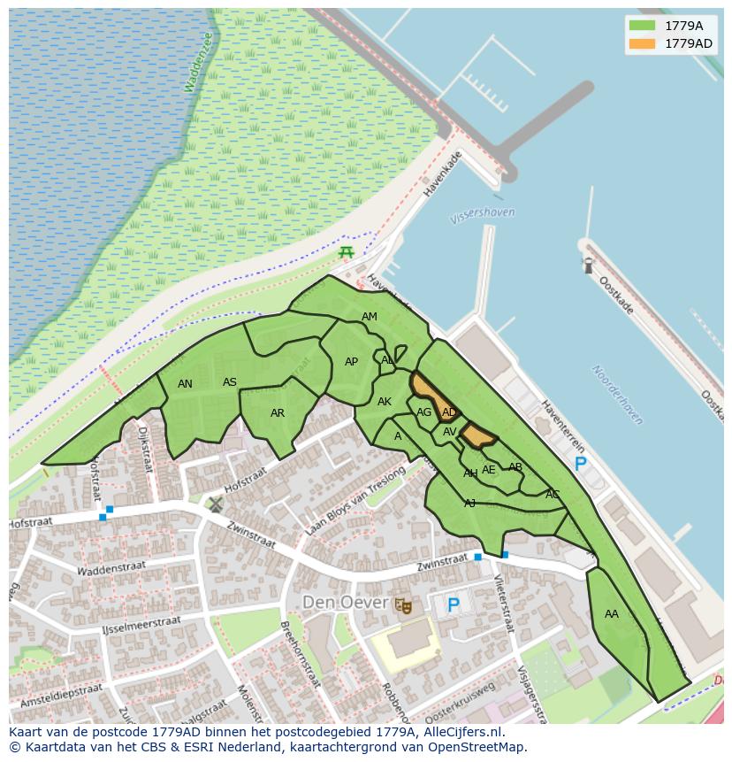 Afbeelding van het postcodegebied 1779 AD op de kaart.