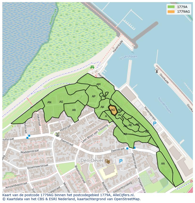 Afbeelding van het postcodegebied 1779 AG op de kaart.