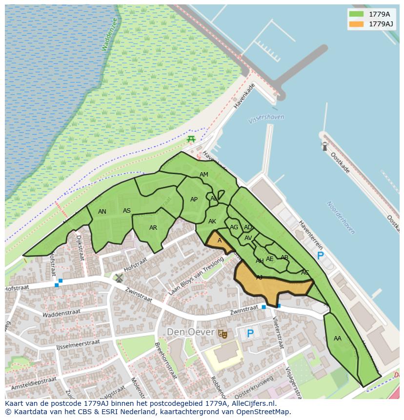Afbeelding van het postcodegebied 1779 AJ op de kaart.
