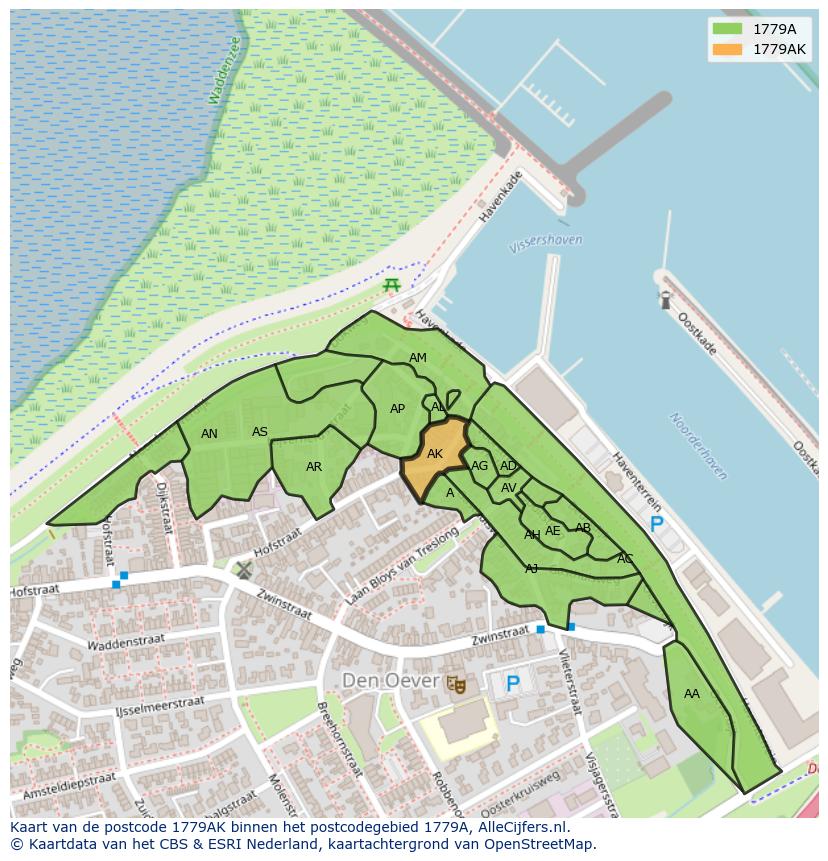 Afbeelding van het postcodegebied 1779 AK op de kaart.