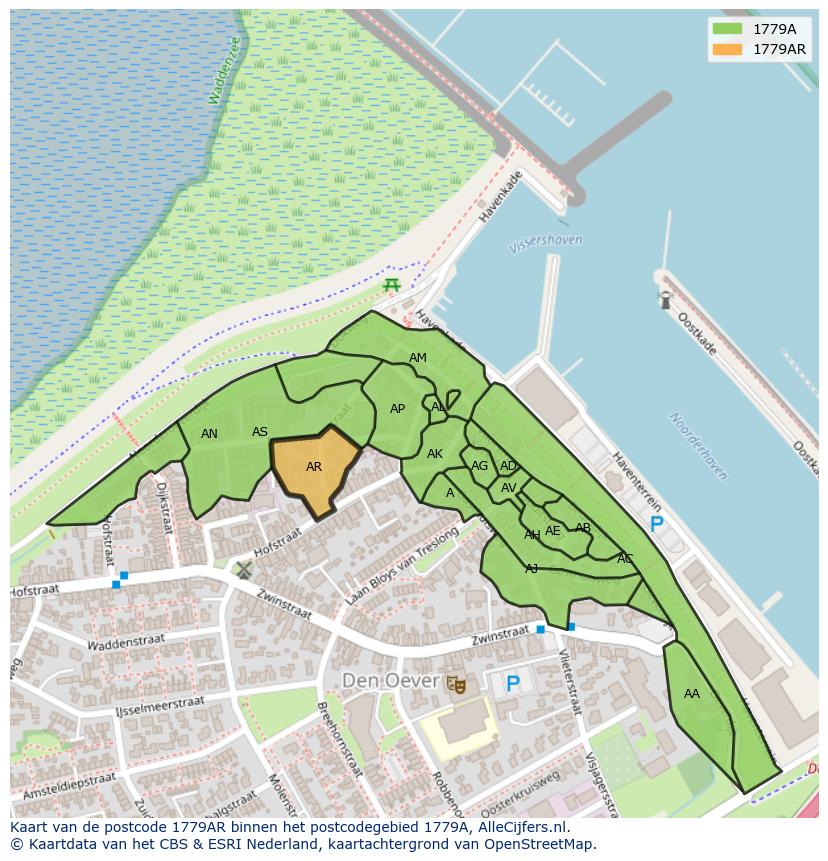 Afbeelding van het postcodegebied 1779 AR op de kaart.