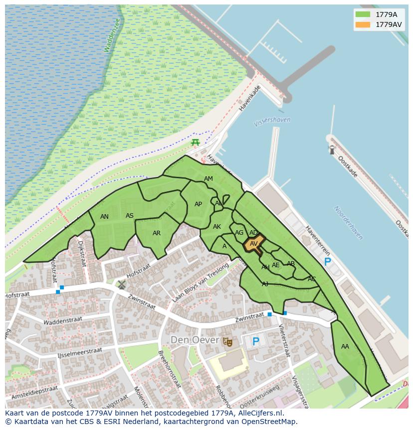 Afbeelding van het postcodegebied 1779 AV op de kaart.